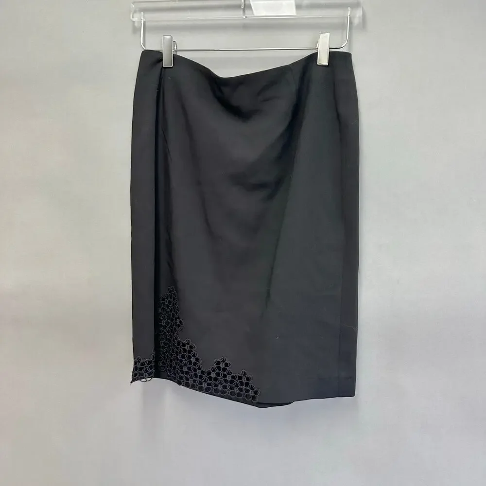 Vintage 90s Armani Collezioni Black Wool Pencil Skirt Embroidered lace Size 8‎